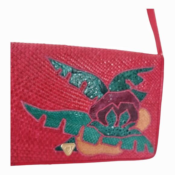 CORA JACOBS Vintage 90s Red Shoulder Bag Reed Snakeskin Purse Designer Handbag - Picture 6 of 15